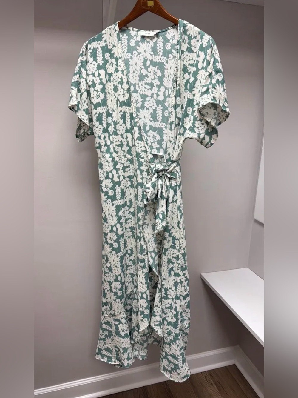 Floral Wrap Dress- Sage/White
